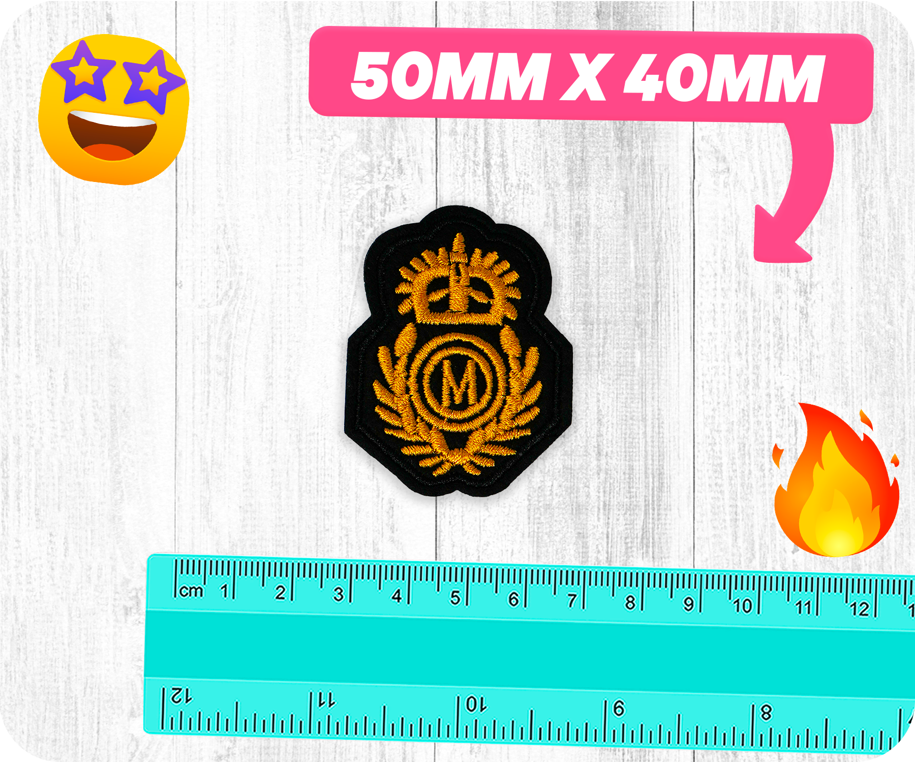 M Monogram Gold Crown Naval Cap Badge Iron On Patch (5 x 4cm)