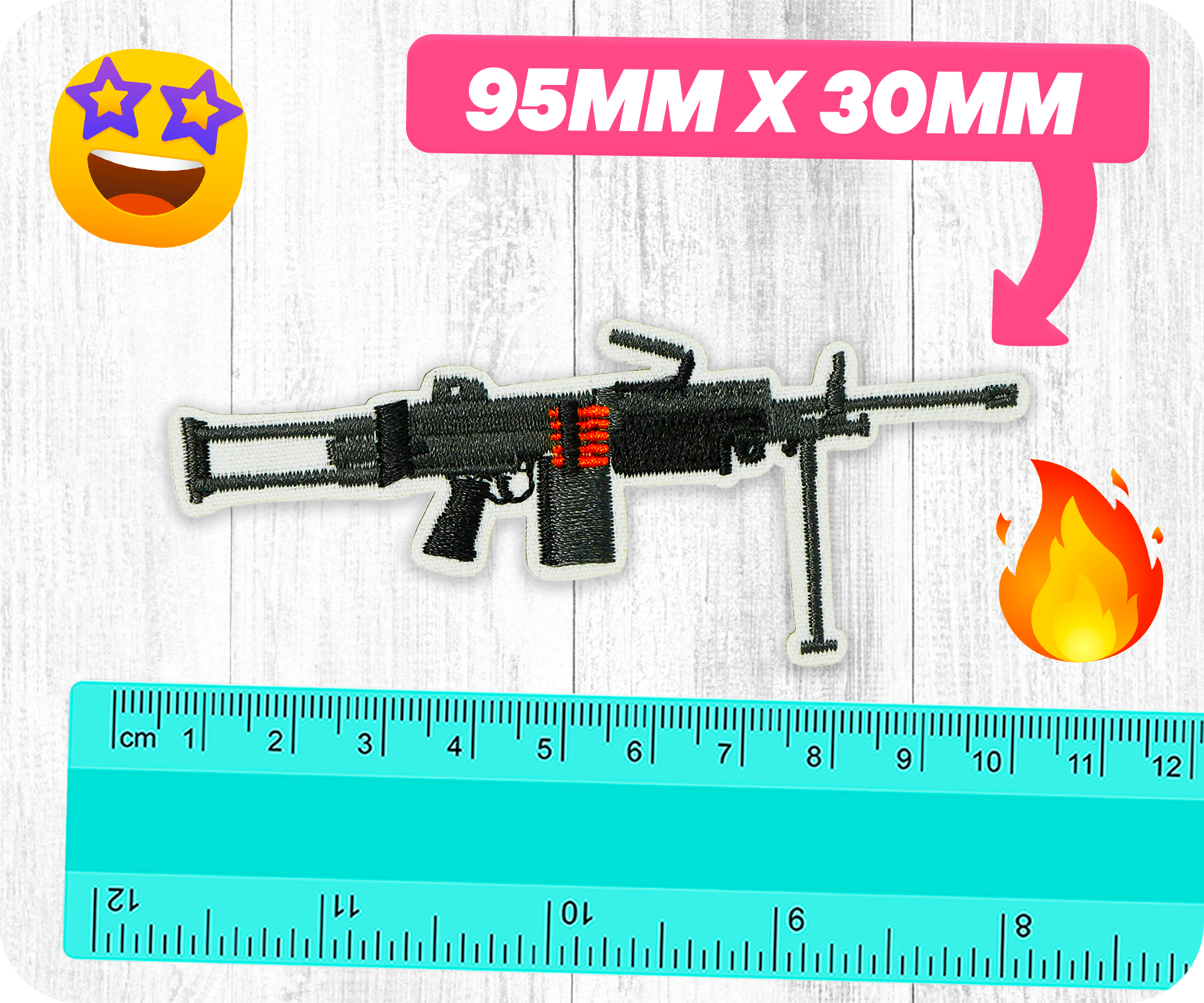 M249 SAW Machine Gun Iron On Patch (9.5 x 3cm)