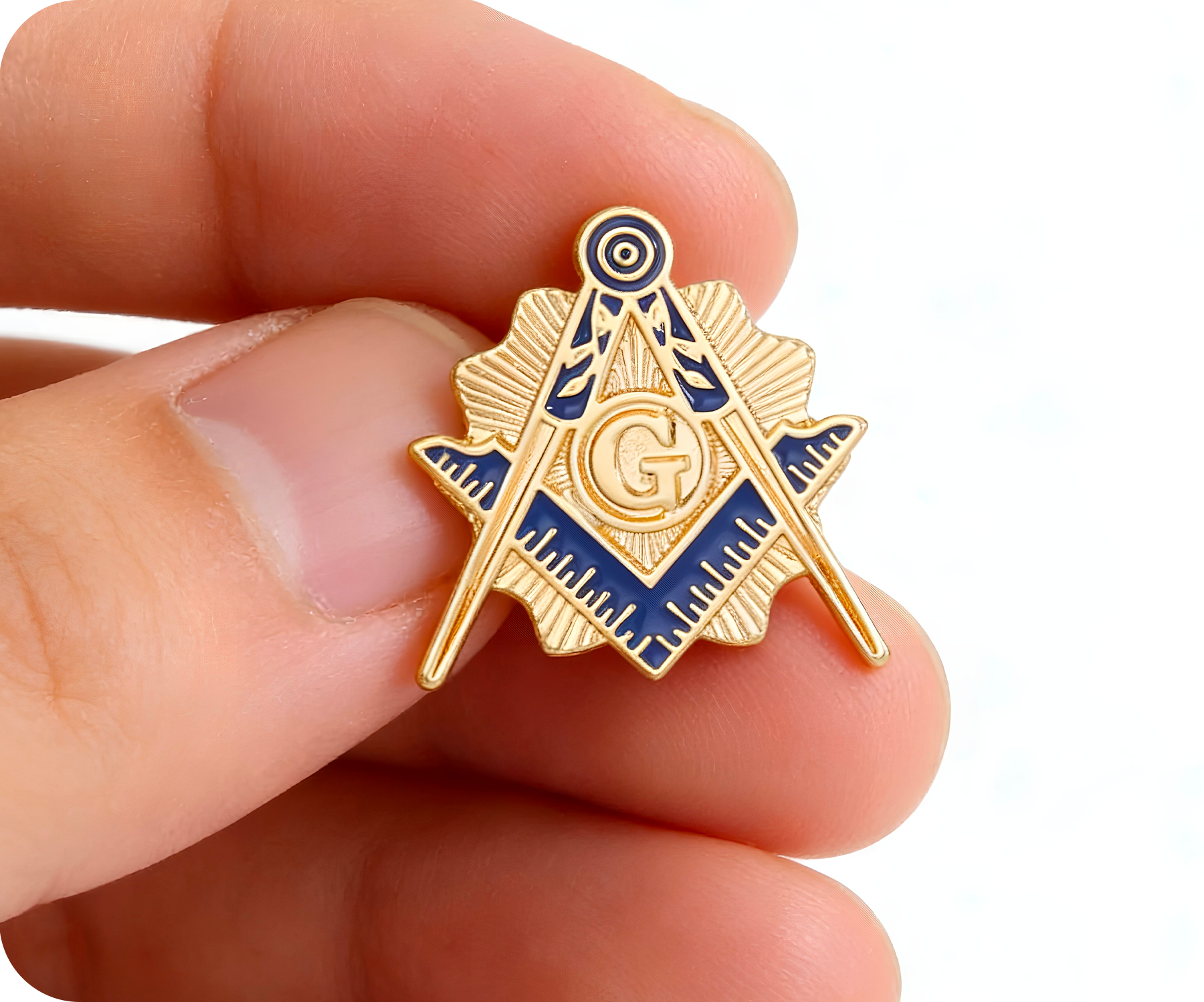 Masonic Gold & Blue Free Masons Compass Pin Badge