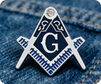 Masonic Silver & Blue Black Free Masons Compass Pin Badge