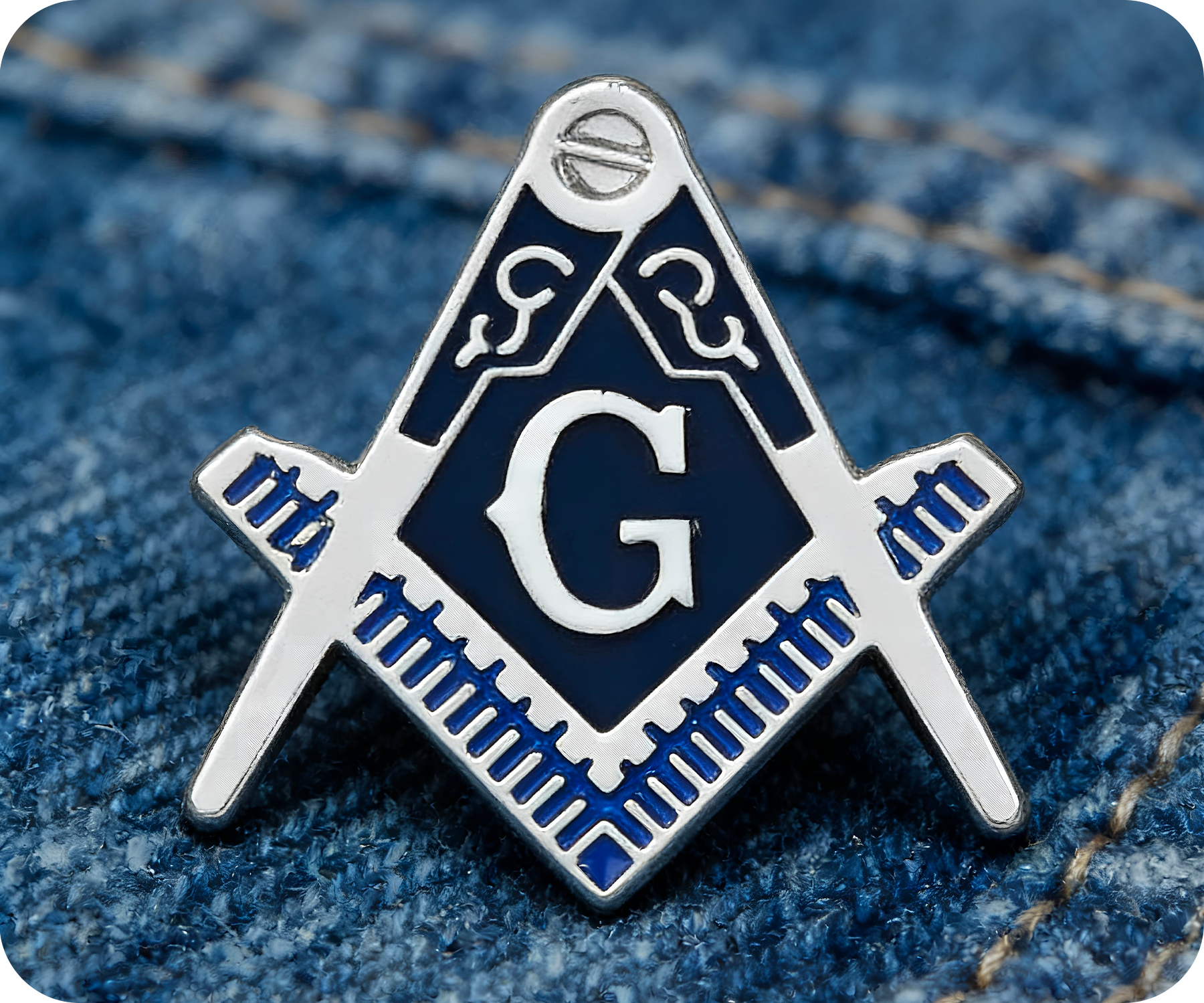Masonic Silver & Blue Black Free Masons Compass Pin Badge