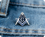 Masonic Silver & Blue Black Free Masons Compass Pin Badge