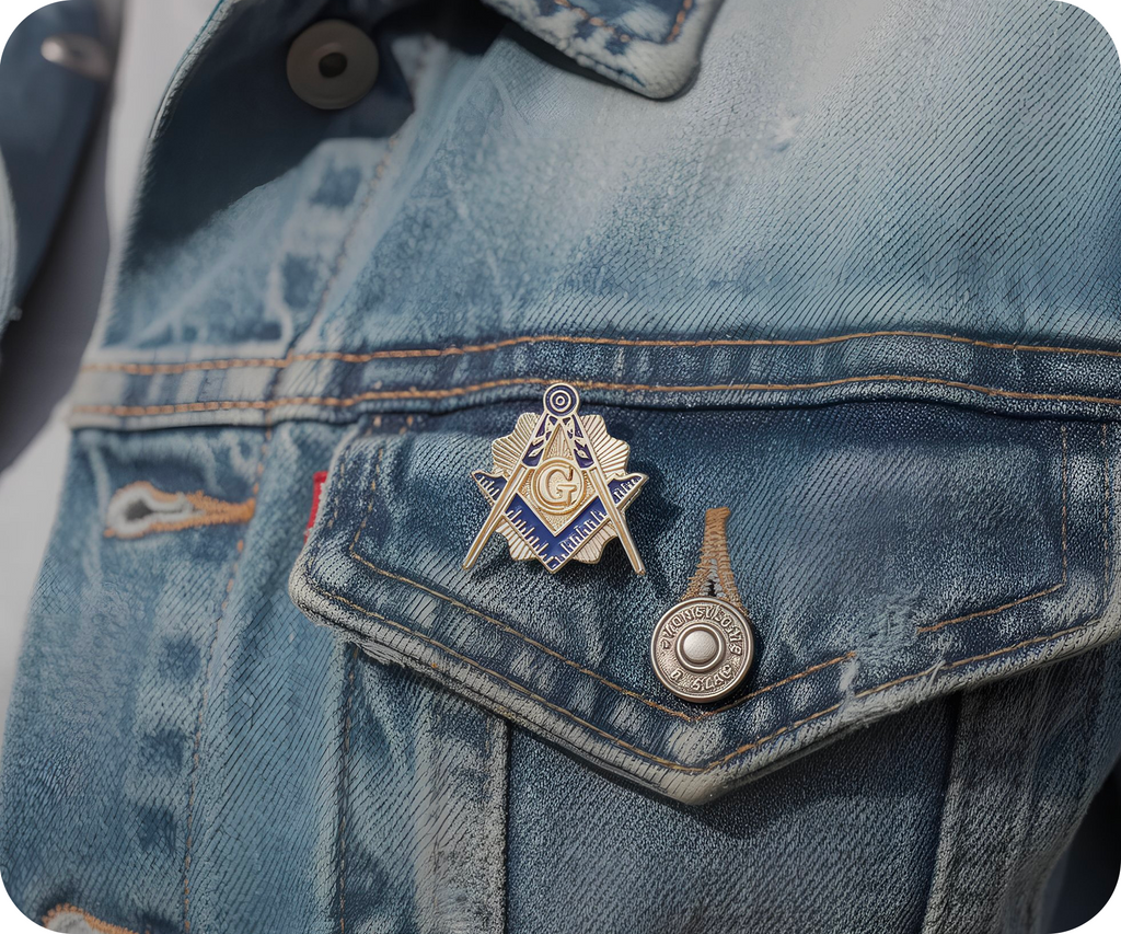 Masonic Gold & Blue Free Masons Compass Pin Badge