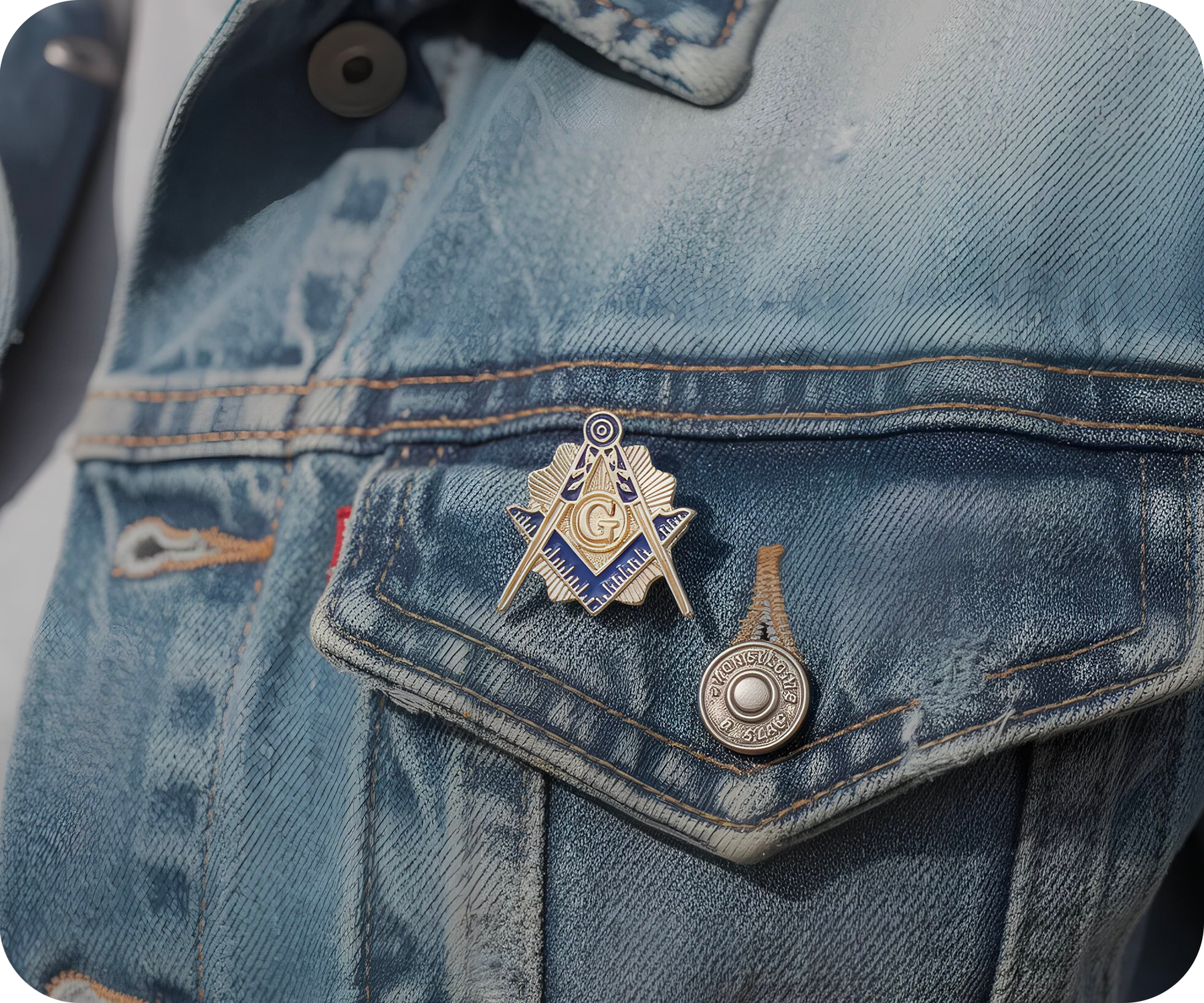 Masonic Gold & Blue Free Masons Compass Pin Badge