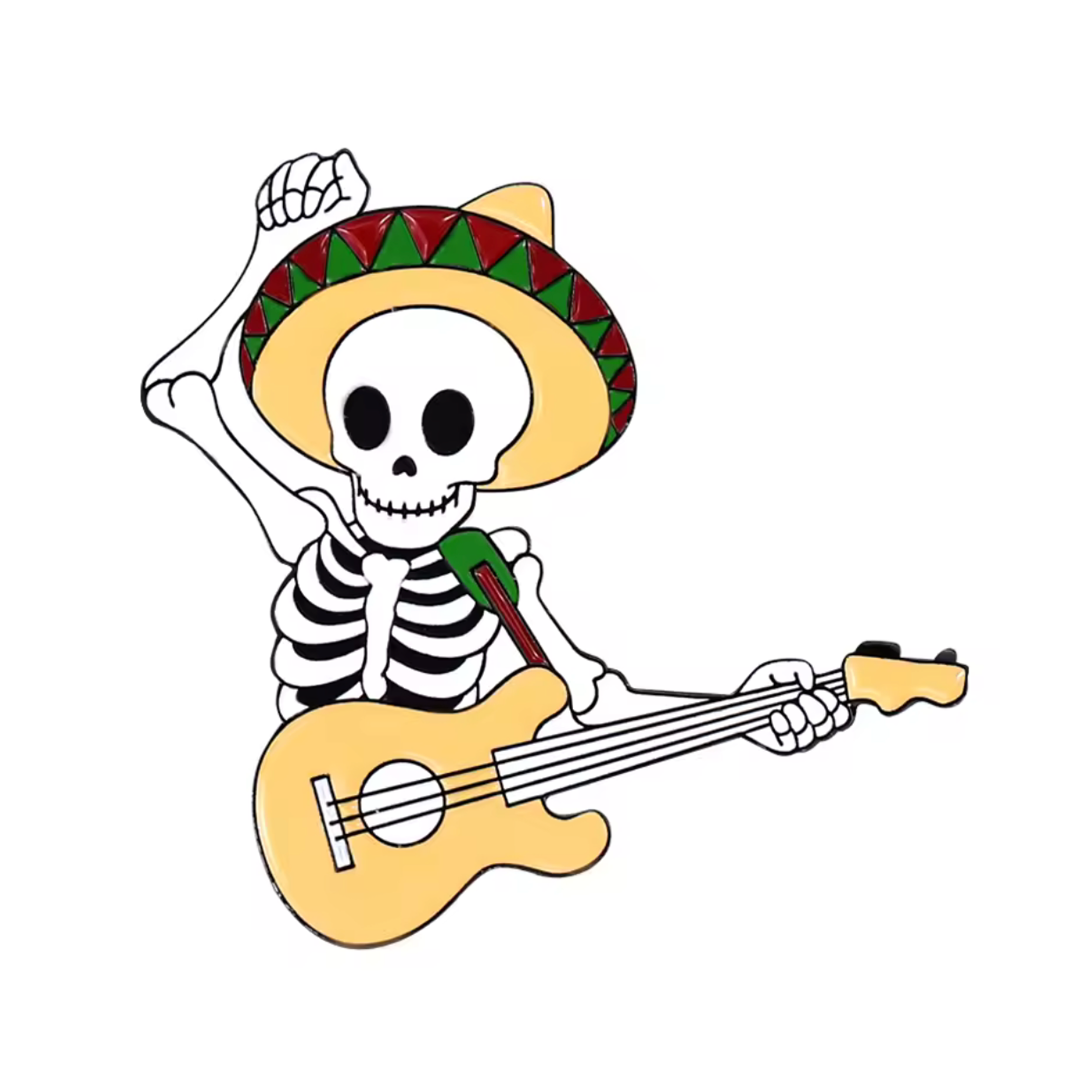 Insignia de alfiler de esqueleto mexicano mariachi con guitarra Imagen principal del producto
