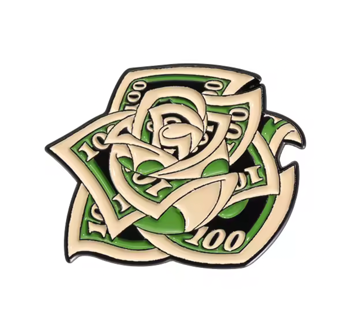 $100 Dollar Rose Flower Pin Badge Main image