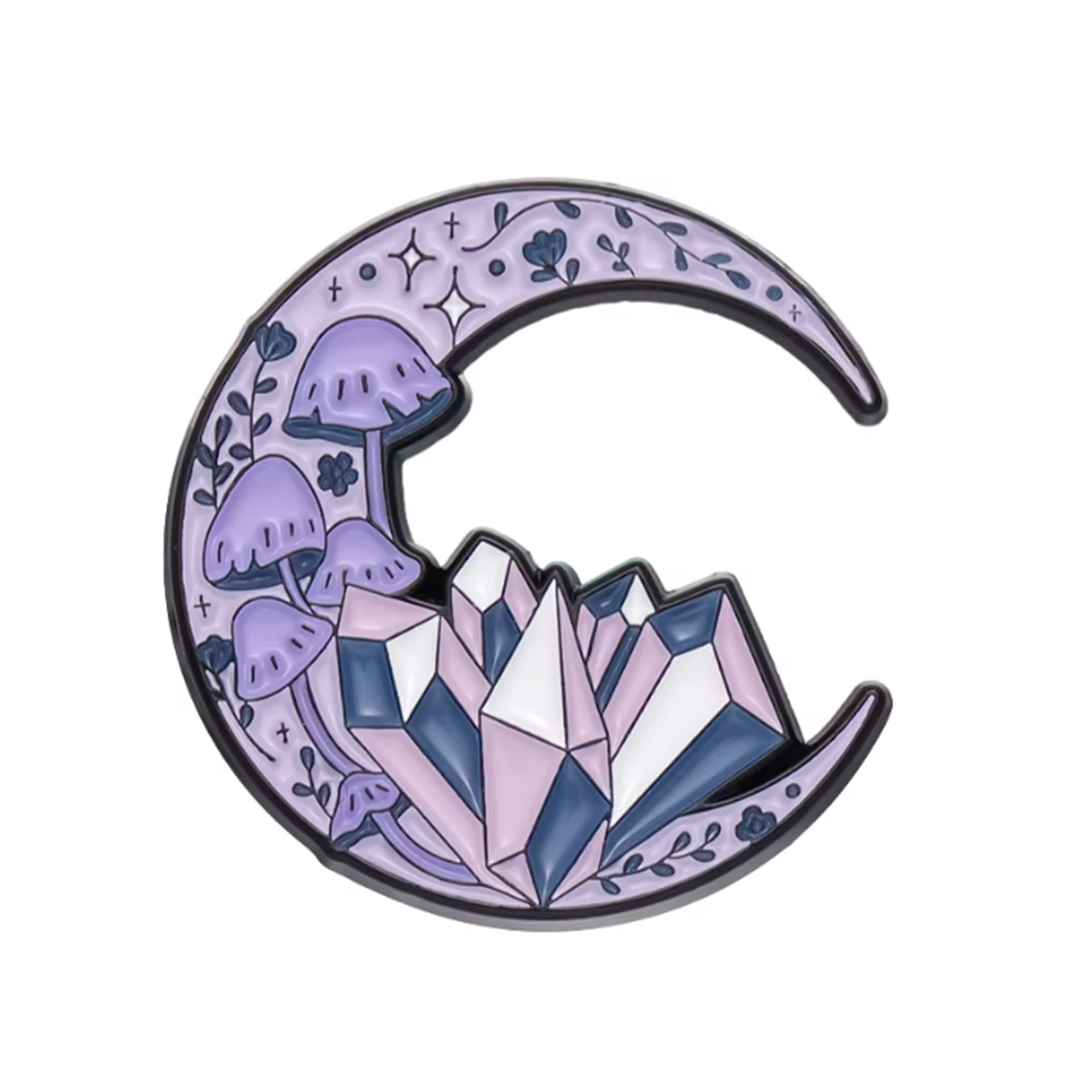 Insignia de pin espiritual con forma de luna creciente de cristal y seta Imagen principal del producto