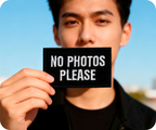 No Photos Please Black Iron On Patch (7.8 x 5cm)