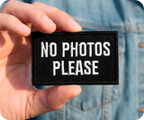No Photos Please Black Iron On Patch (7.8 x 5cm)