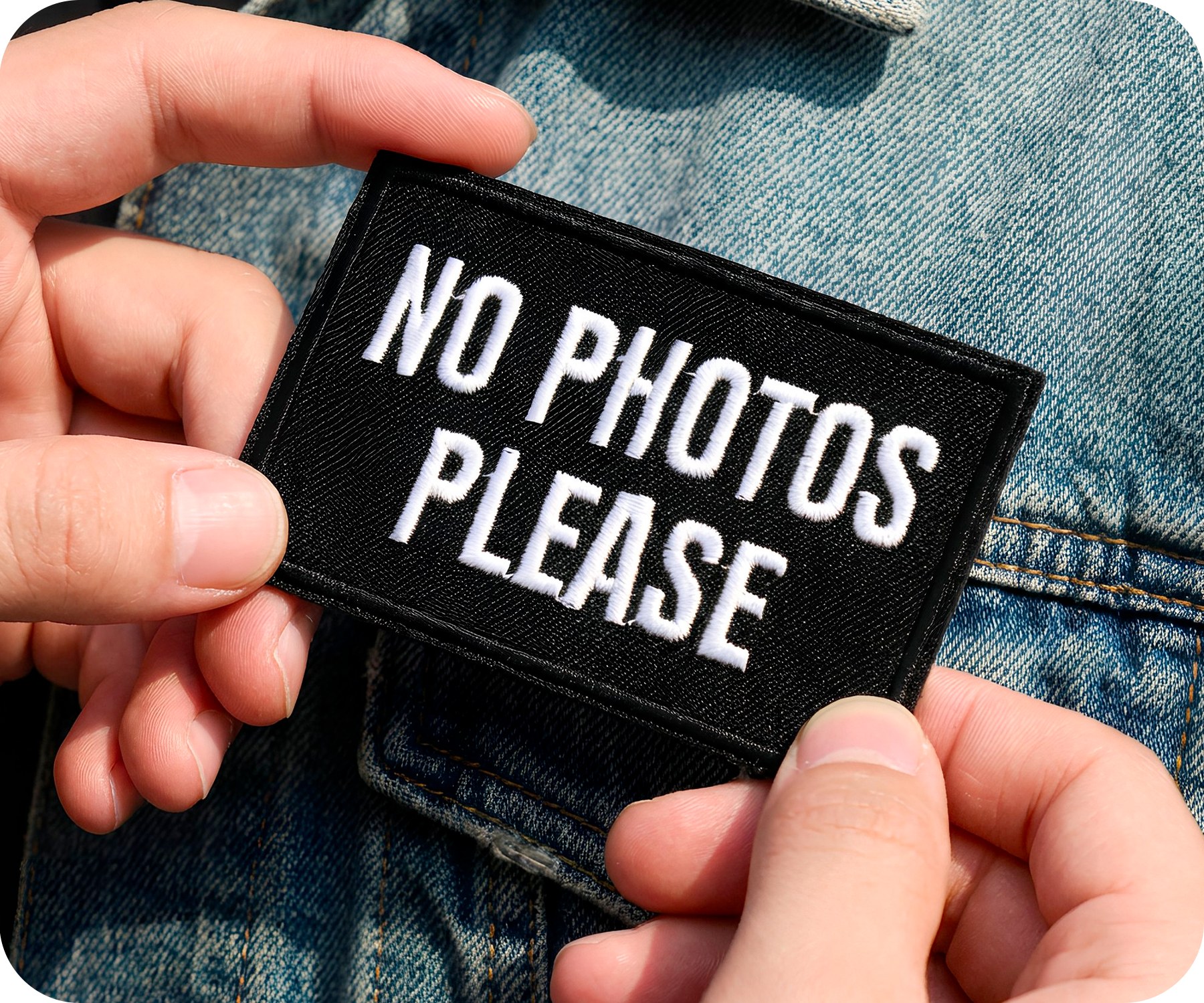 No Photos Please Black Iron On Patch (7.8 x 5cm) Secondary image