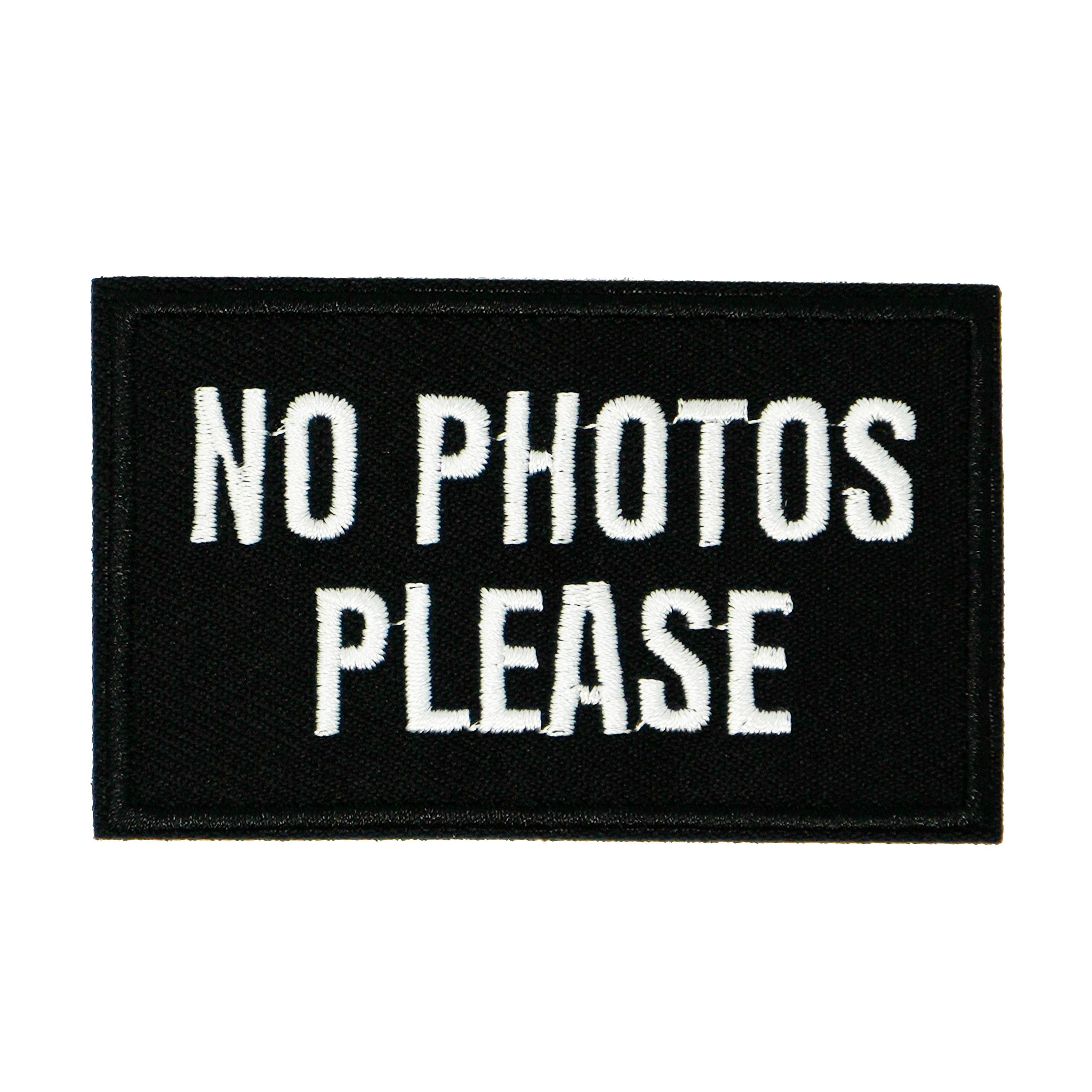 No Photos Please Black Iron On Patch (7.8 x 5cm) Main image