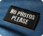 No Photos Please Black Iron On Patch (7.8 x 5cm)