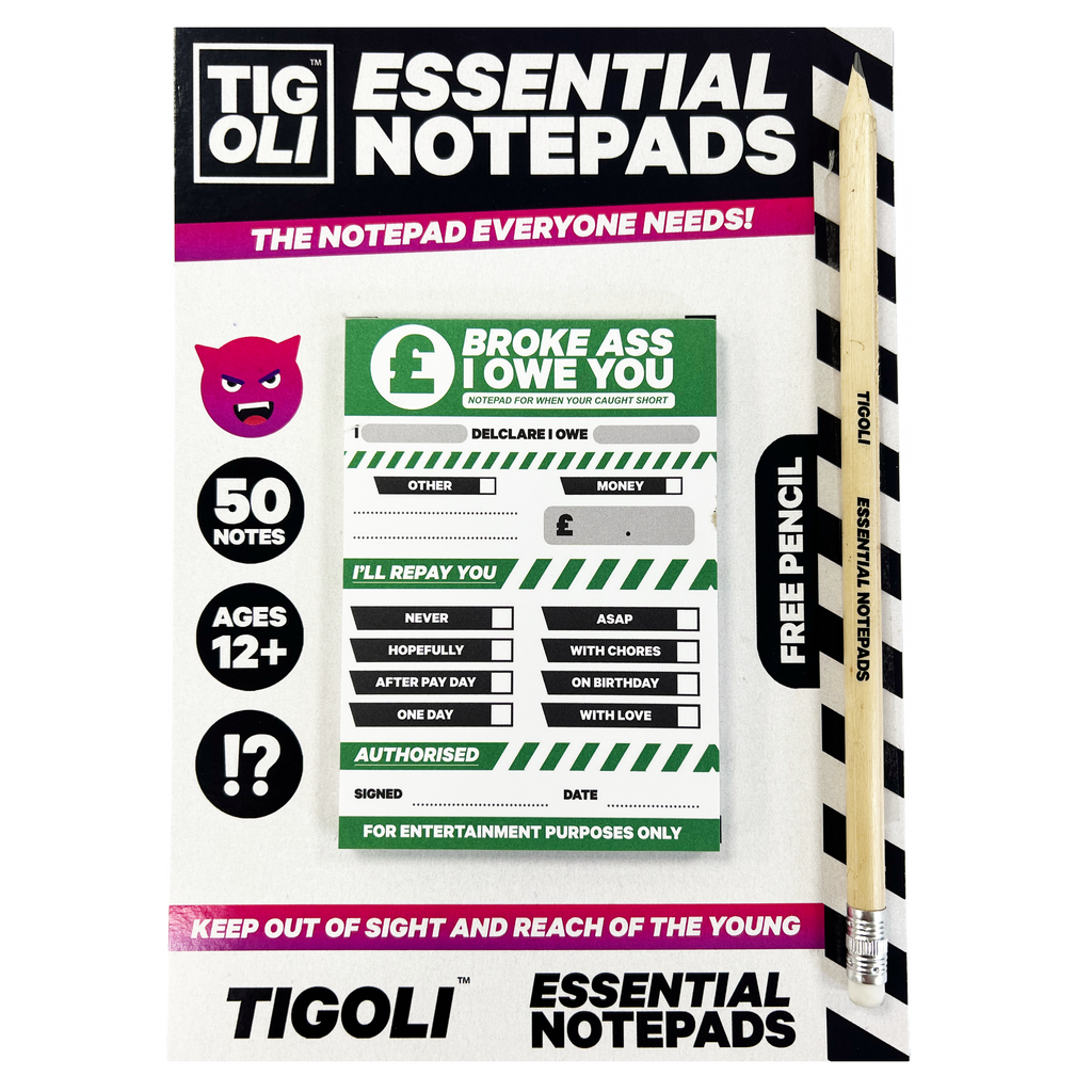 Broke Ass I Owe You Funny IOU Notepad with 50 Notes & Free Pencil