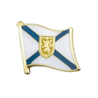 A hard enamel pin badge featuring the Nova Scotia flag with a brass plated metal butterfly fixing. © Tigoli® 2026 All Rights Reserved Panda Loco Ltd 