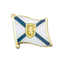 A hard enamel pin badge featuring the Nova Scotia flag with a brass plated metal butterfly fixing. © Tigoli® 2026 All Rights Reserved Panda Loco Ltd 