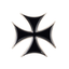 A black gothic symbol pin badge featuring an iron cross design. © Tigoli® 2026 All Rights Reserved Panda Loco Ltd 