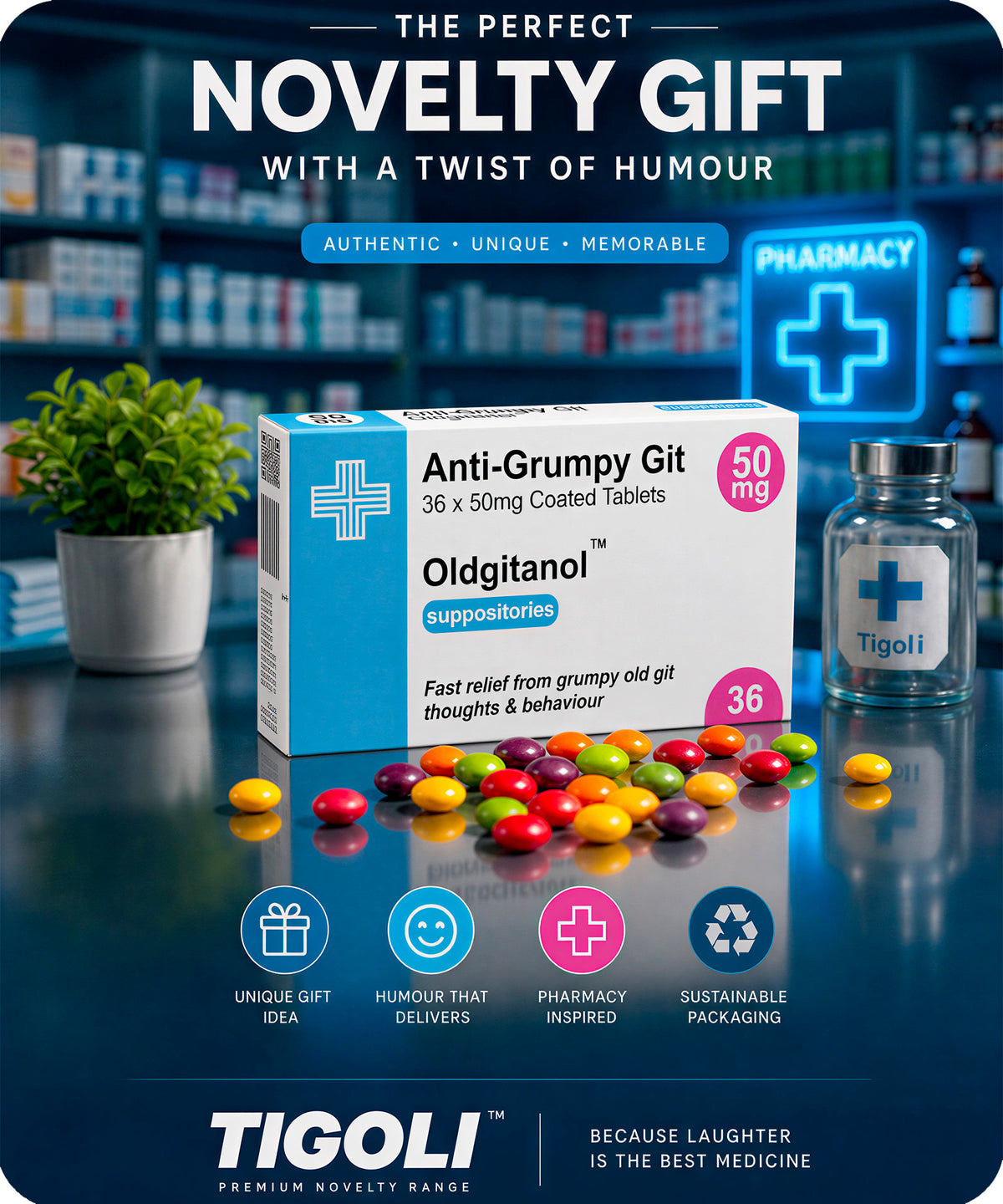 Anti-Grumpy Git Prescription Joke Sweets, 36g | Vegan & Vegetarian