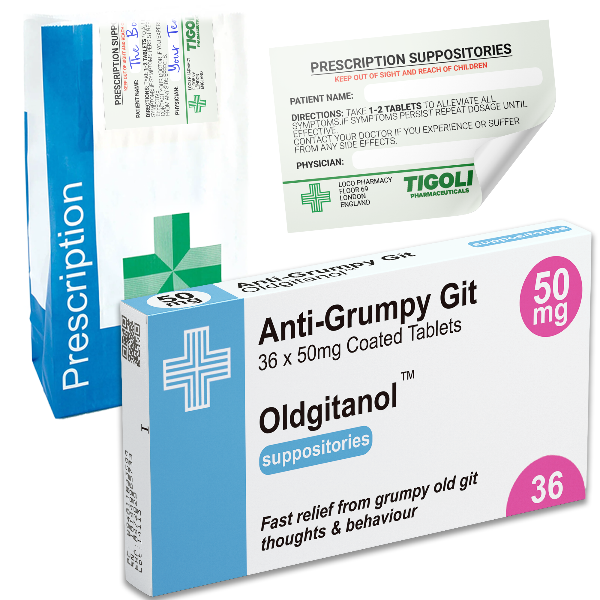Anti-Grumpy Oldgitamol Box Realistic  Prescription Bag