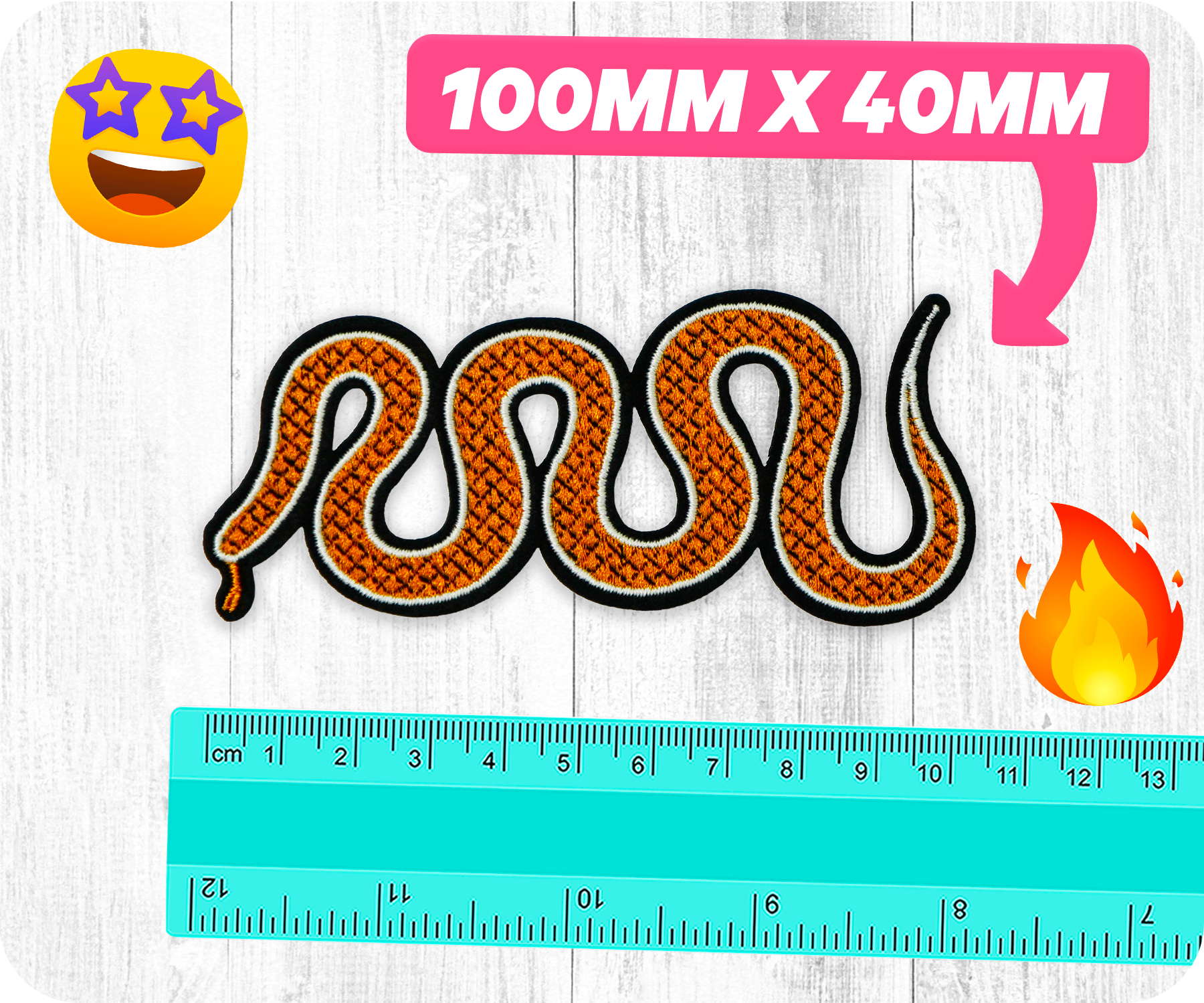 Yellow & Orange Slithering Snake Iron On Patch (10 x 4cm)