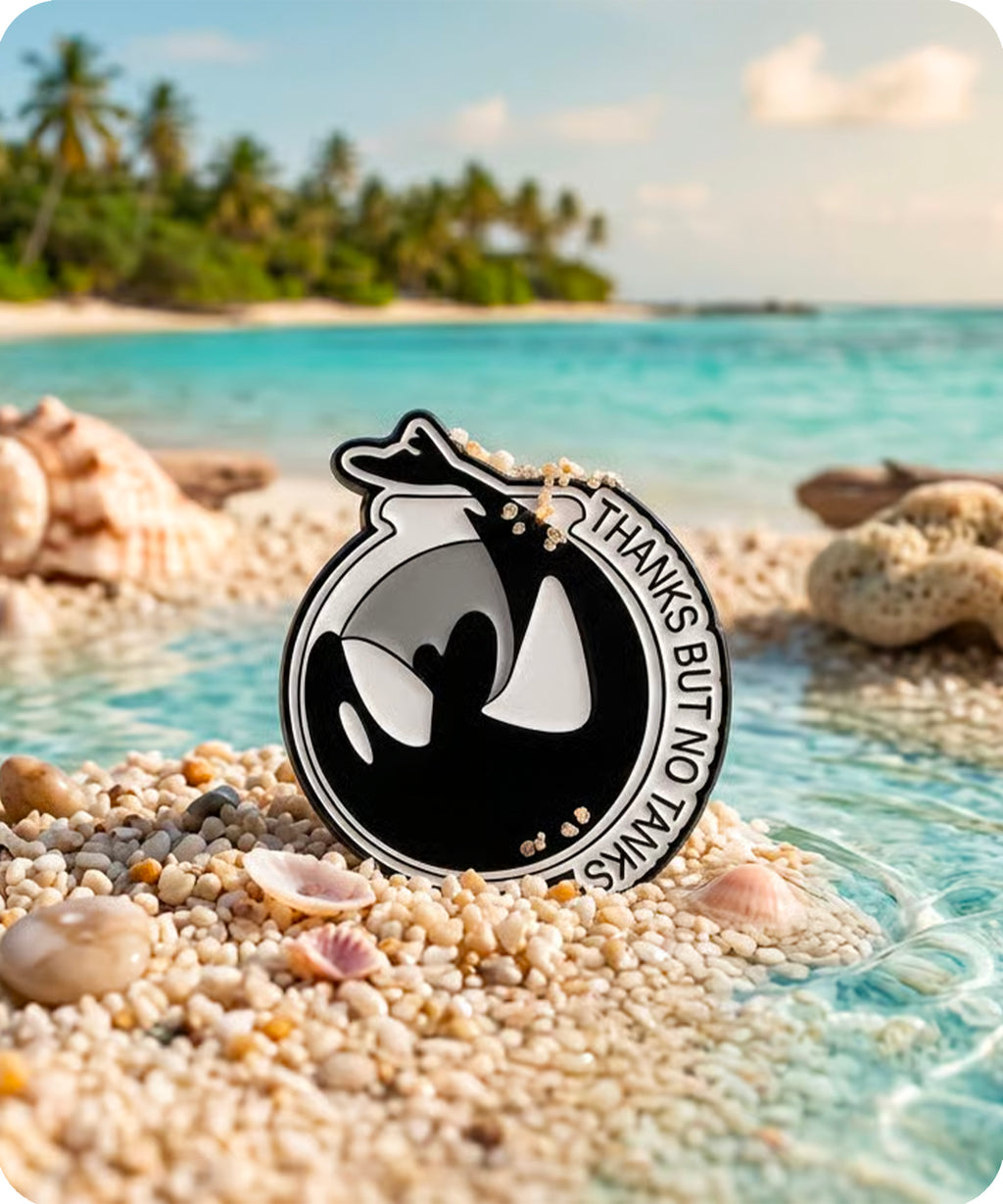 Thanks But No Tanks Orca Enamel Pin Badge