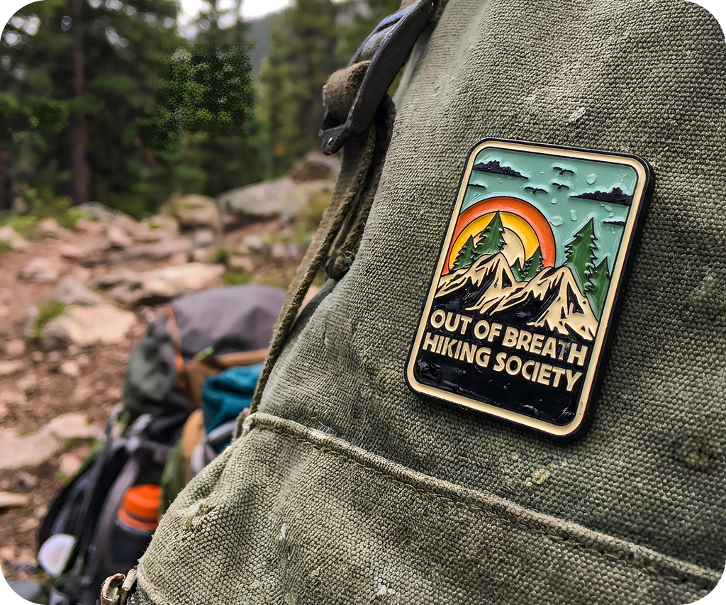 Out Of Breath Hiking Society Travel Pin Badge