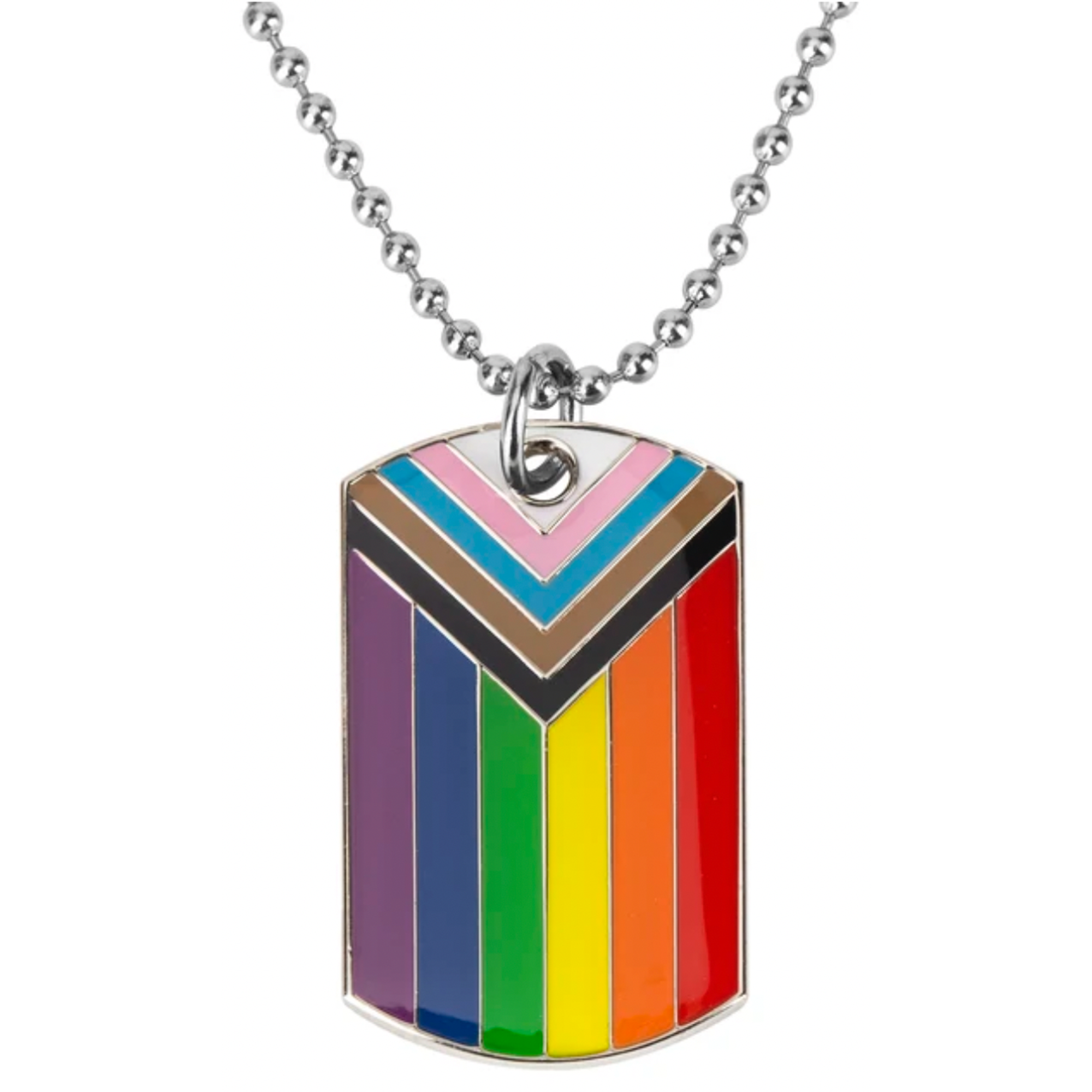 Progress Pride LGBTQI+ Flag Dog Tag Necklaces | Metal Enamel