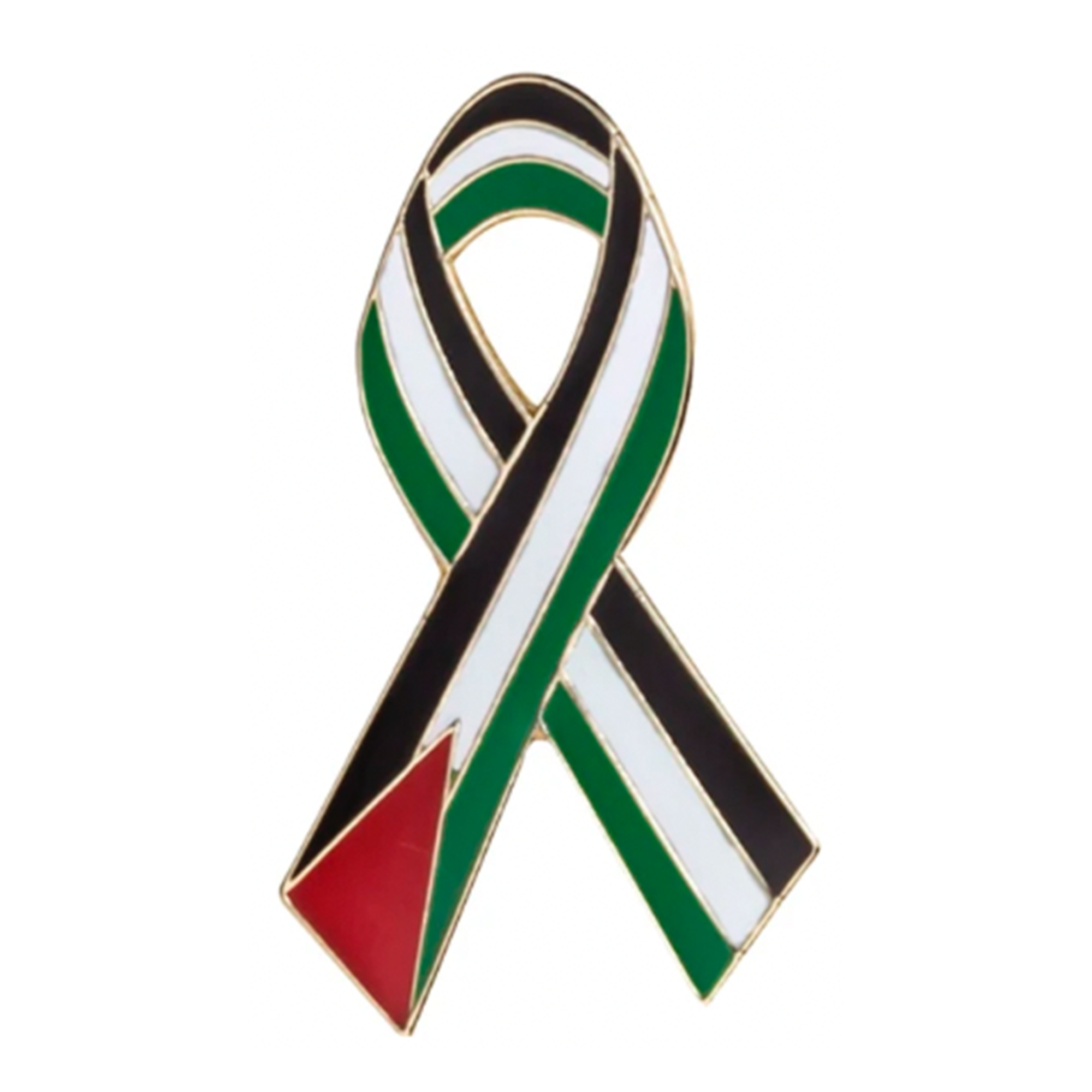 A pin badge featuring the Palestinian flag in hard enamel with a metal butterfly fixing.