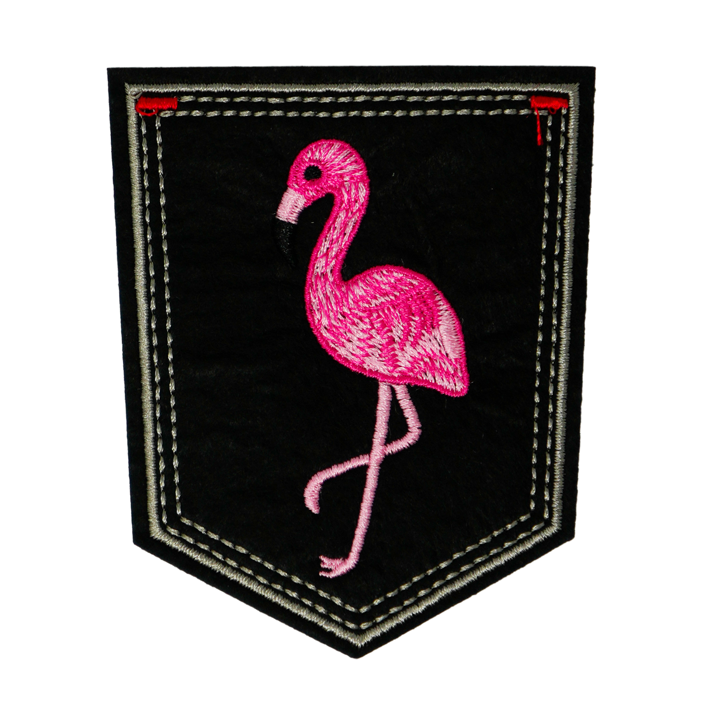 Pink Flamingo Shield Black Iron On Patch (9 x 7.5cm) Main image