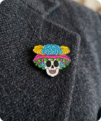 Floral Sugar Skull Enamel Lapel Pin Badge
