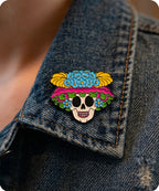 Floral Sugar Skull Enamel Lapel Pin Badge