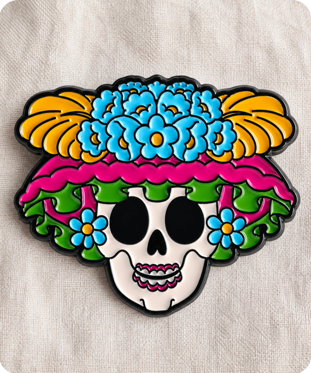 Floral Sugar Skull Enamel Lapel Pin Badge