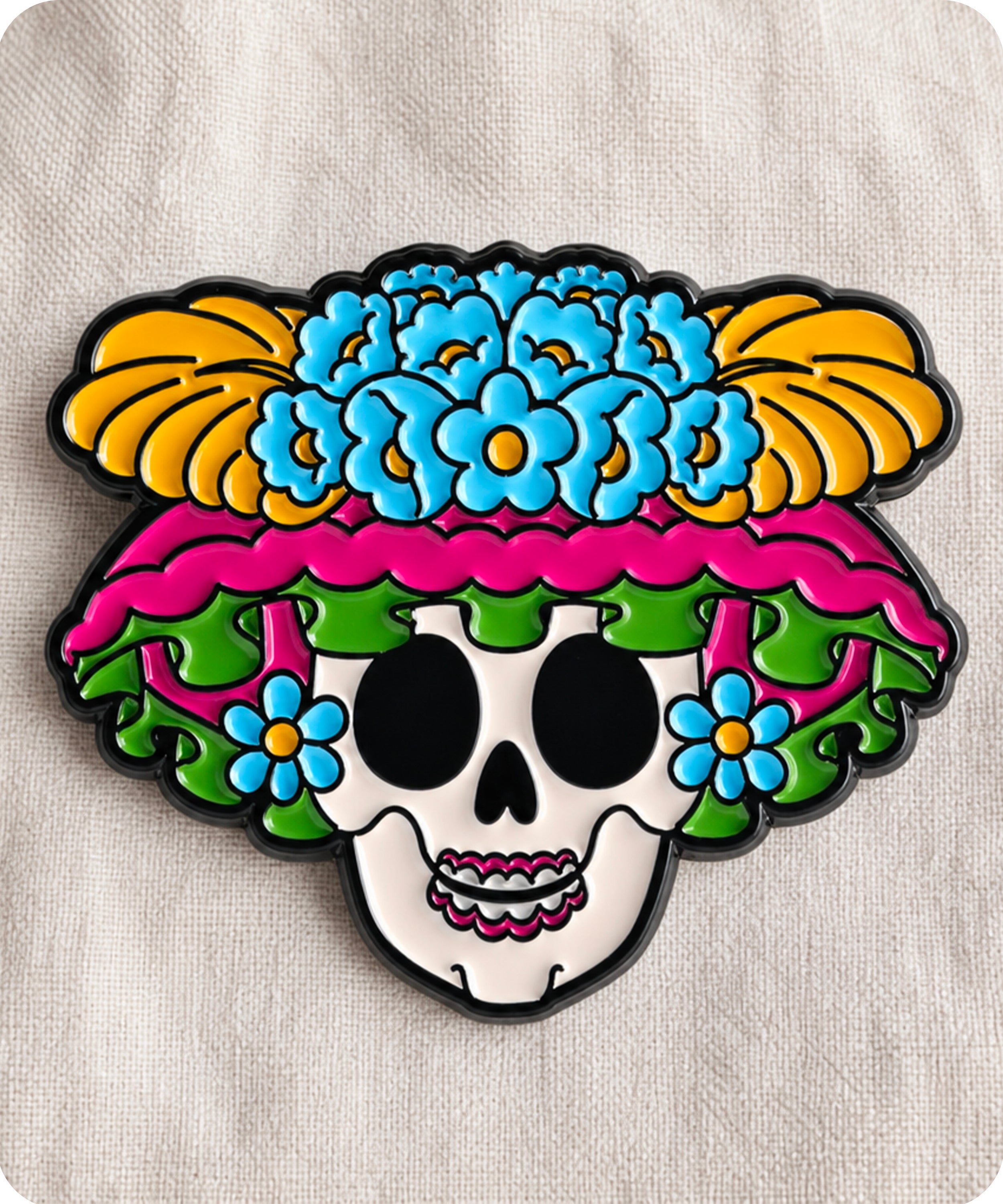 Floral Sugar Skull Enamel Lapel Pin Badge