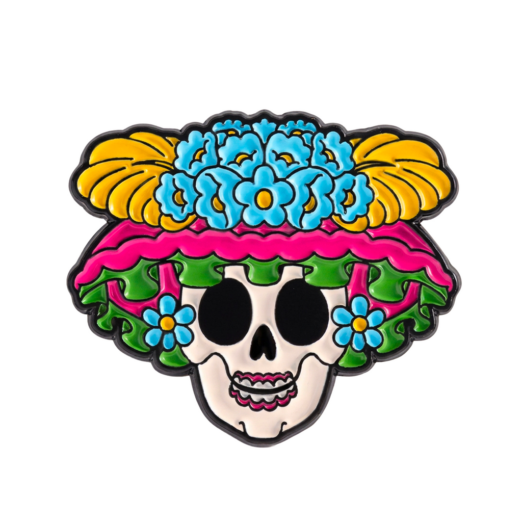 Floral Sugar Skull Enamel Lapel Pin Badge