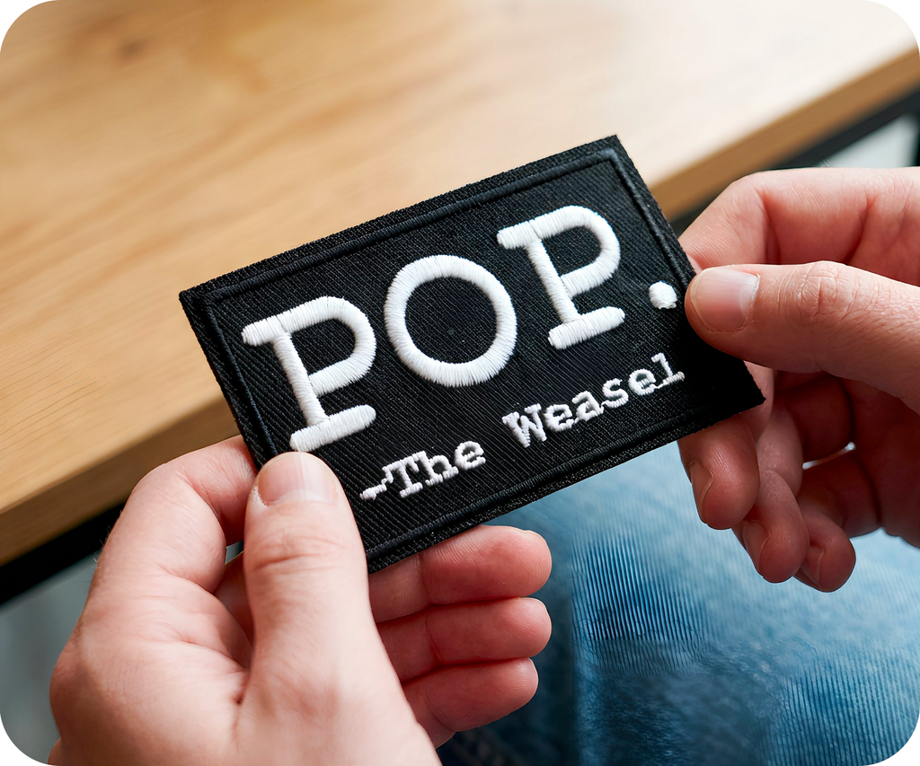 Pop The Weasel Black Iron On Patch (7.8 x 5cm)
