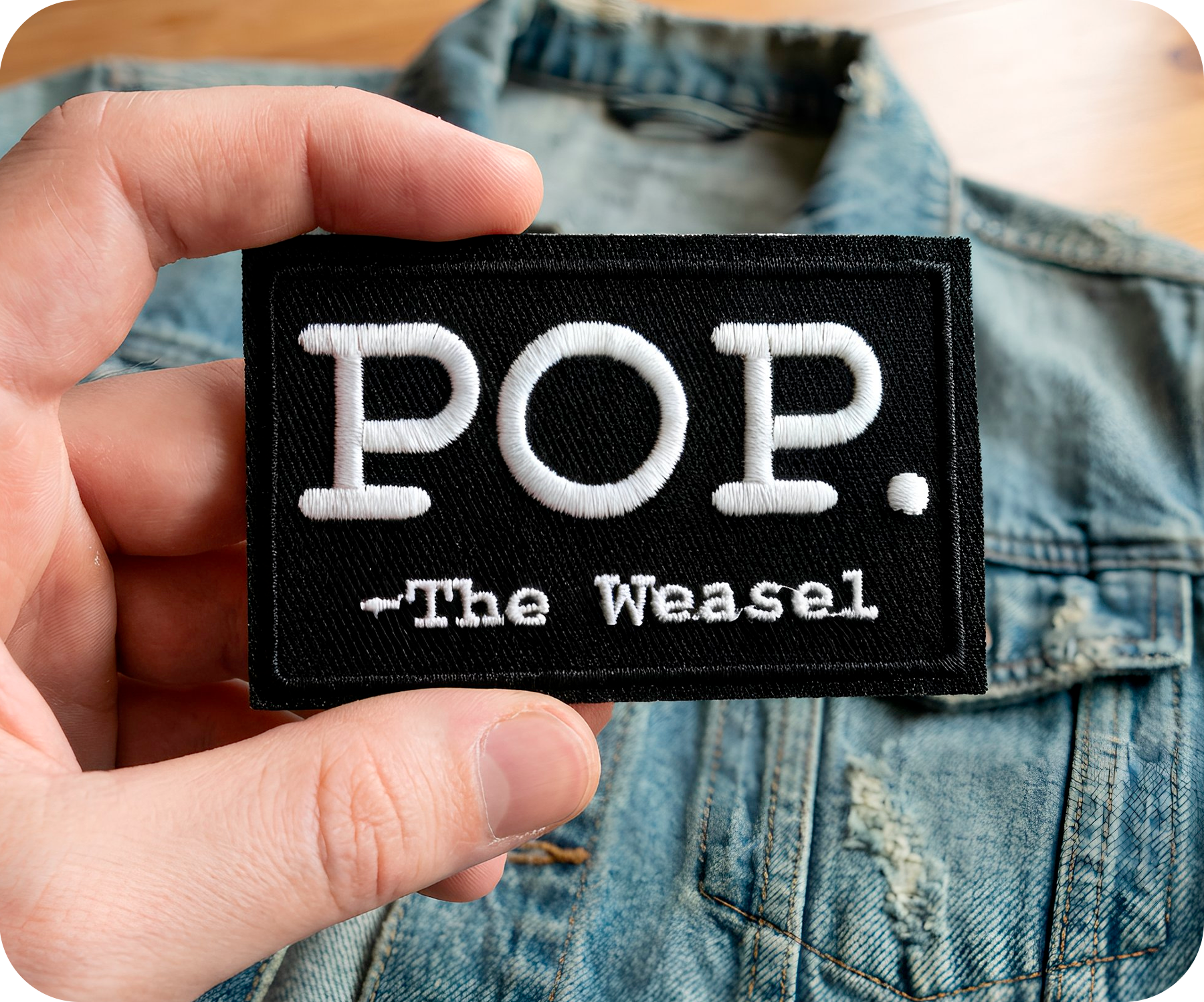 Pop The Weasel Black Iron On Patch (7.8 x 5cm) Secondary image