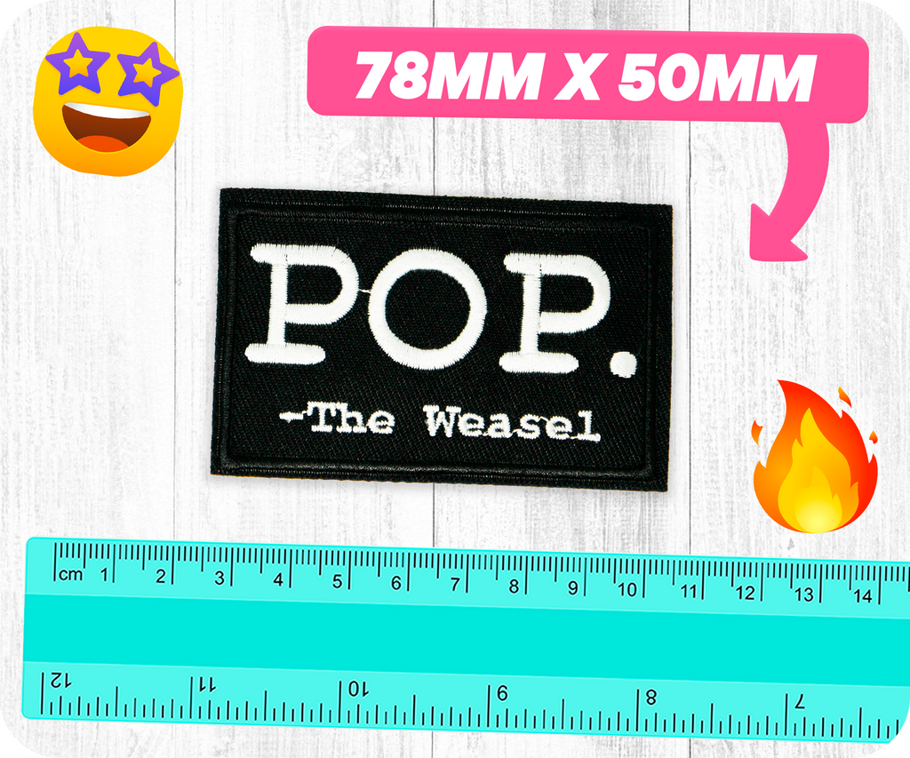 Pop The Weasel Black Iron On Patch (7.8 x 5cm)