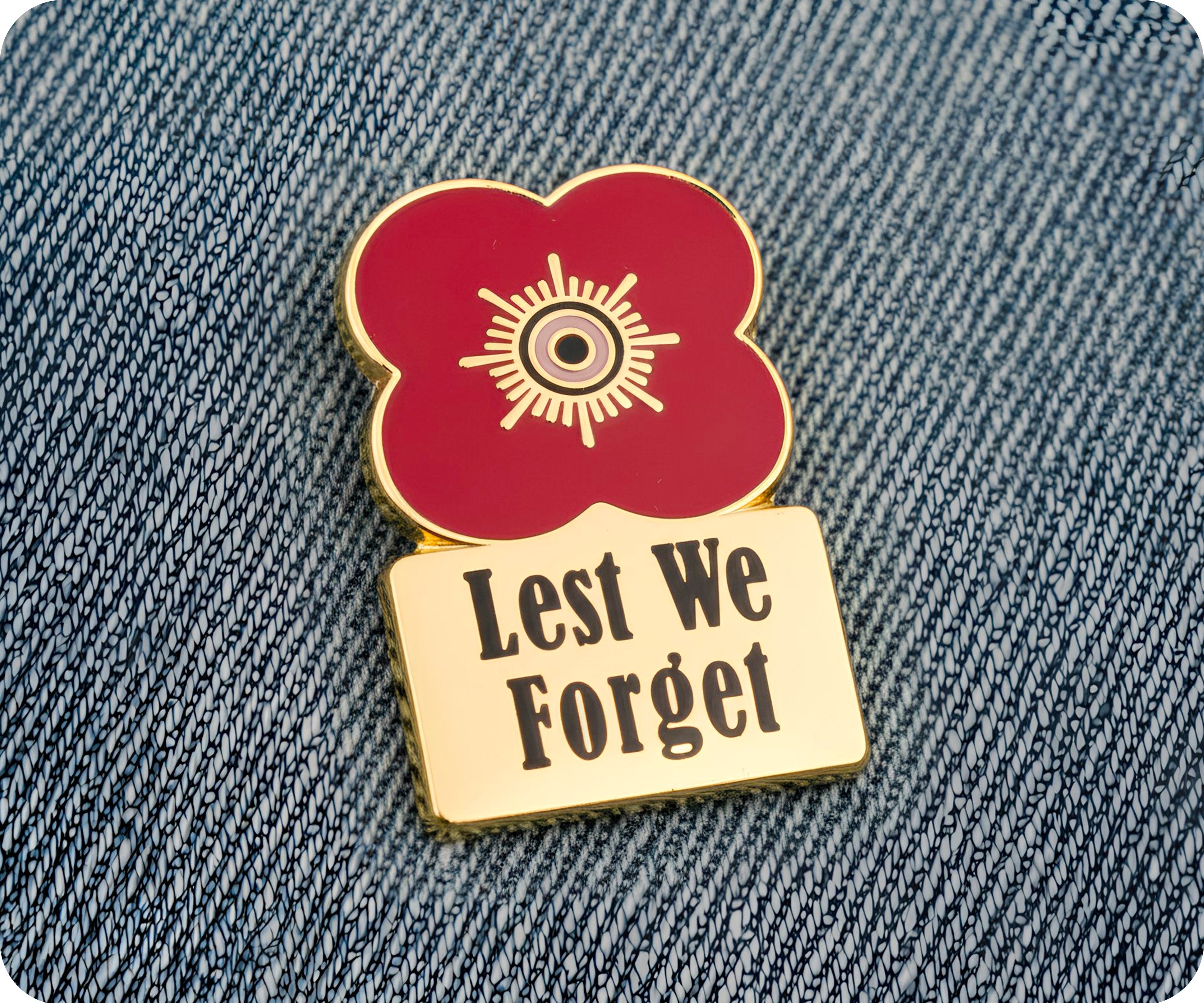 Lest We Forget Gold Poppy Flower Pin Badge