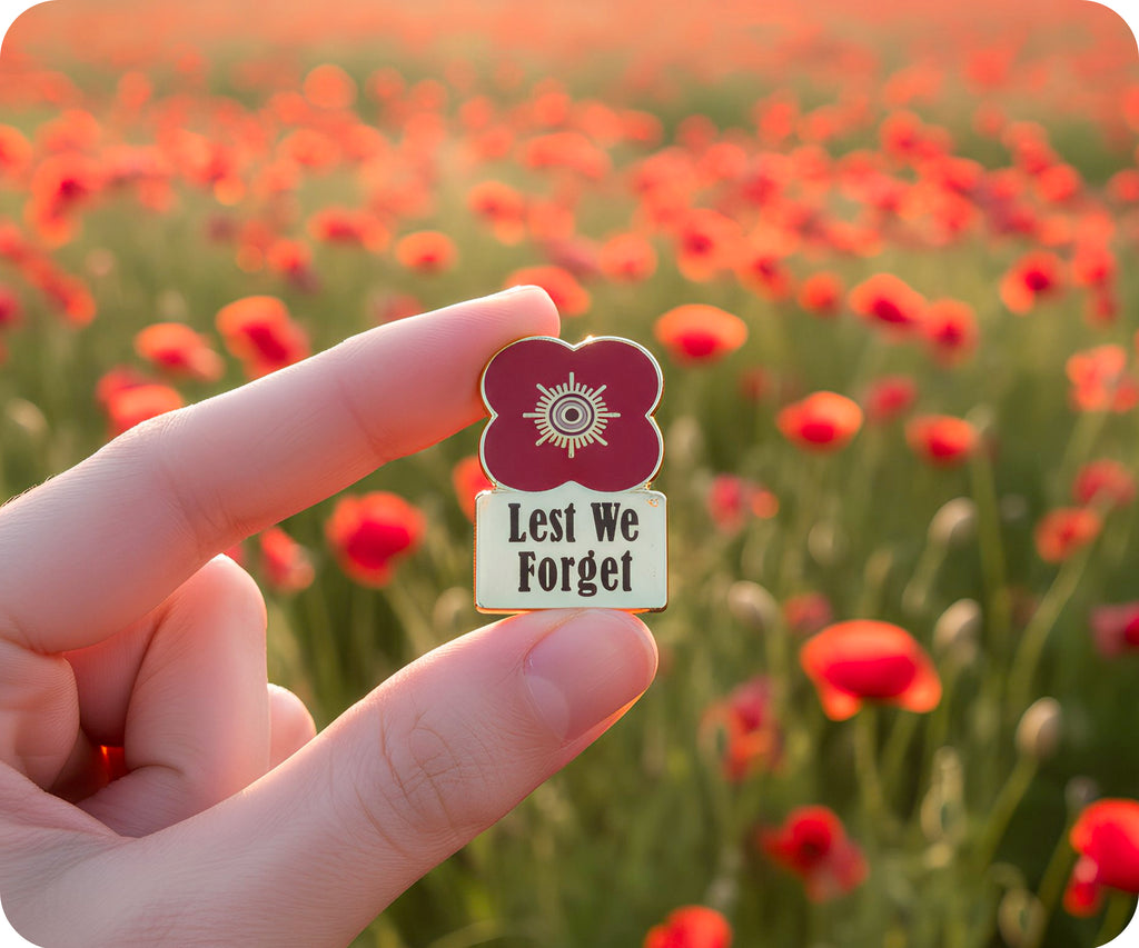 Lest We Forget Gold Poppy Flower Pin Badge