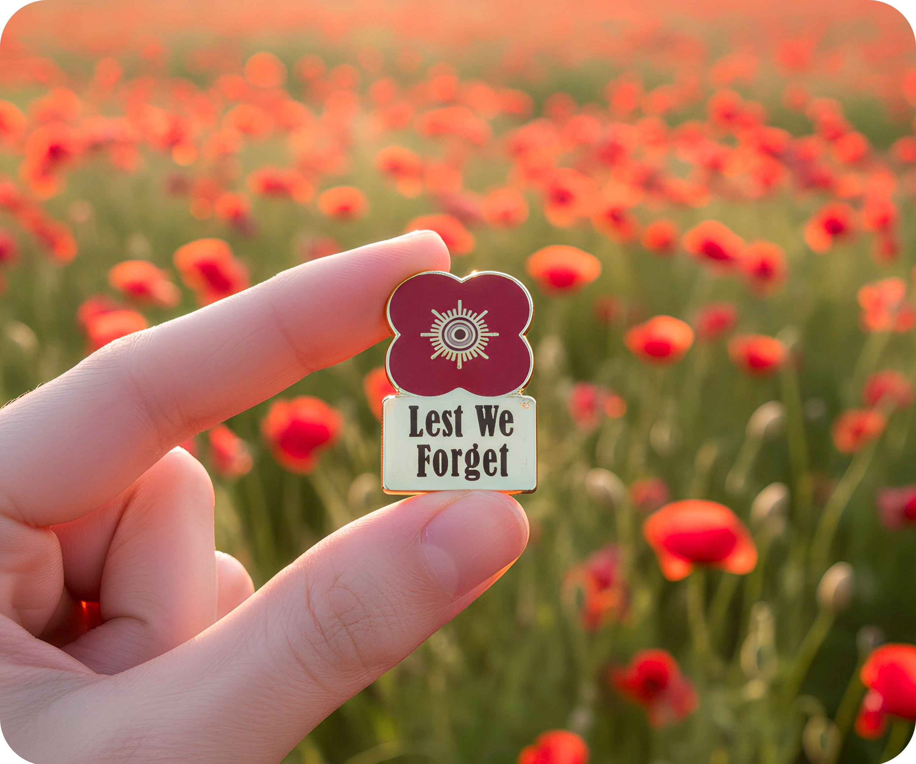 Lest We Forget Gold Poppy Flower Pin Badge