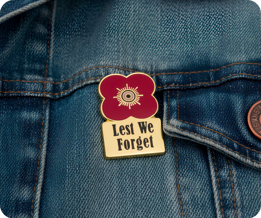 Lest We Forget Gold Poppy Flower Pin Badge