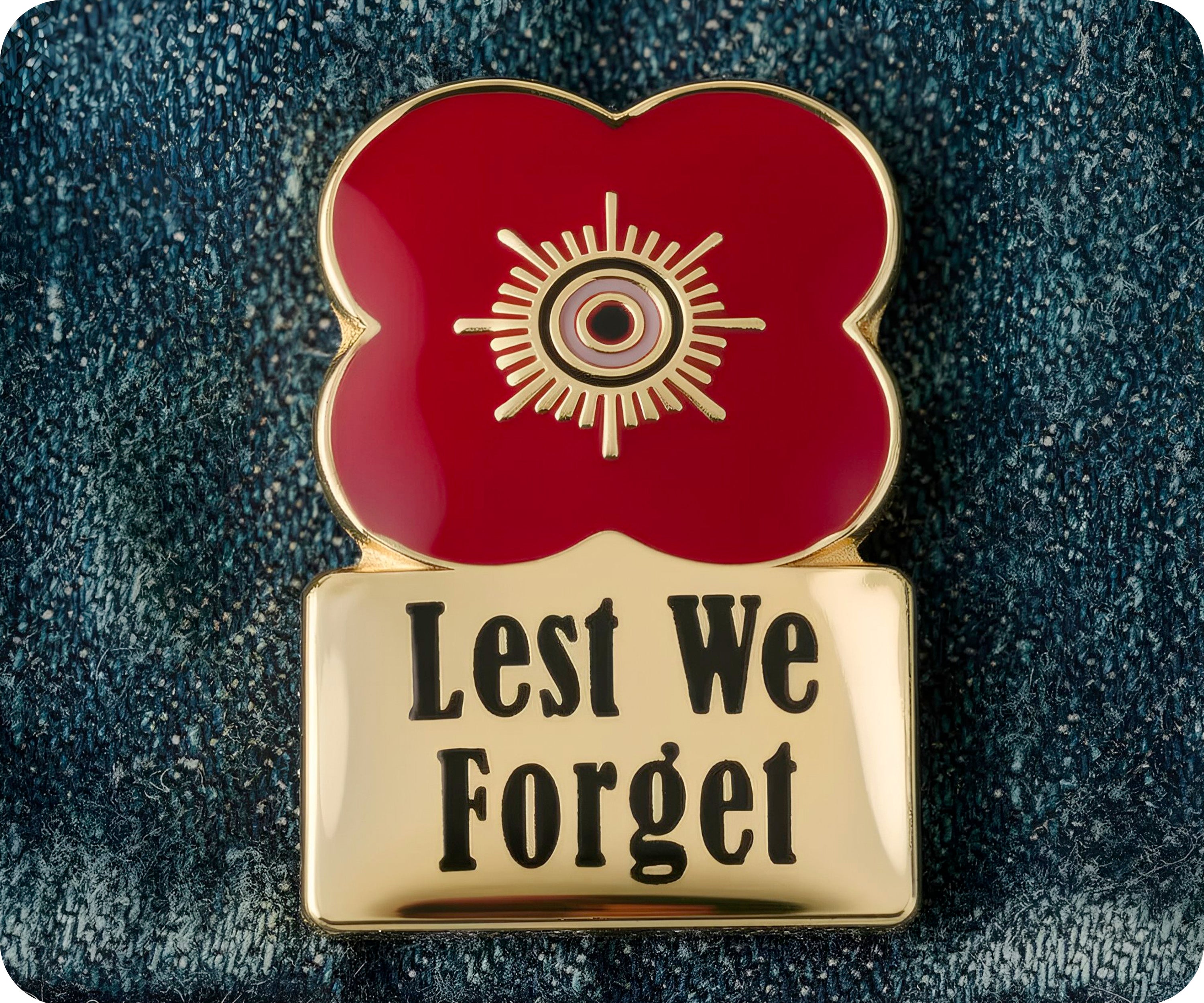 Lest We Forget Gold Poppy Flower Pin Badge