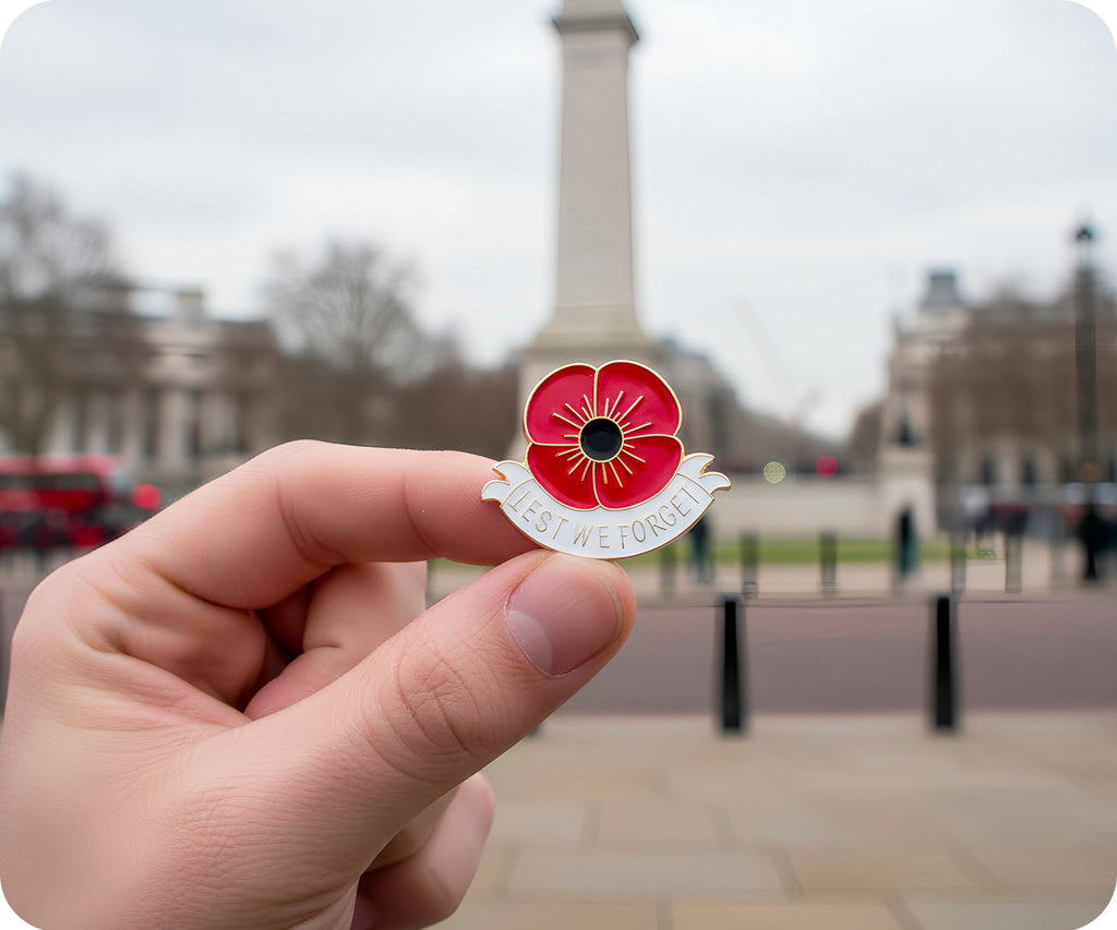 Lest We Forget Red White Poppy Flower Pin Badge