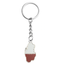 A keyring featuring the national emblem of Qatar in a stylized country shape with a white and red color scheme on a keyring.