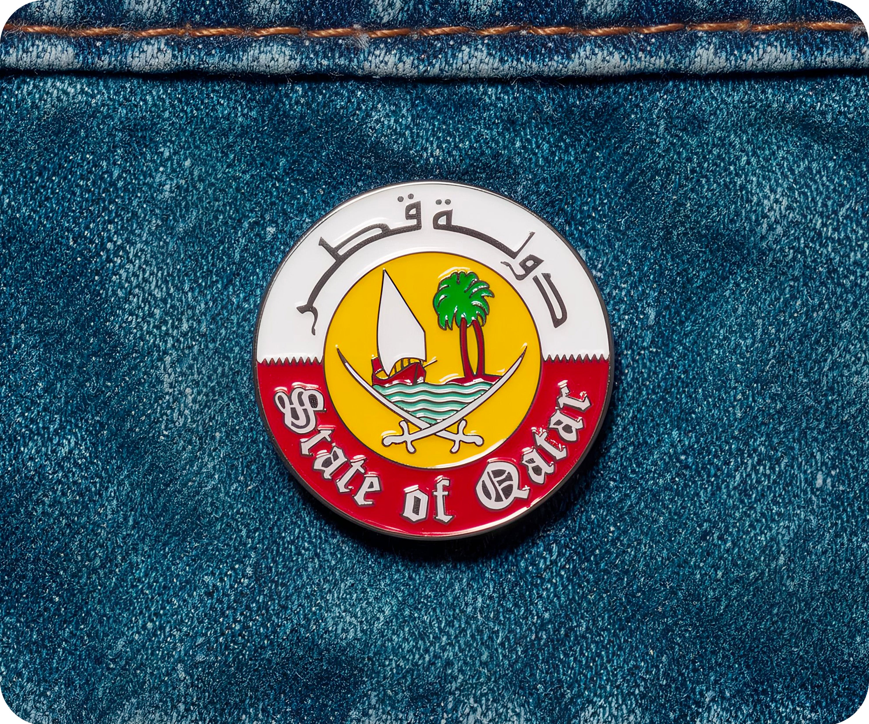 State Of Qatar Emblem Round Pin Badge