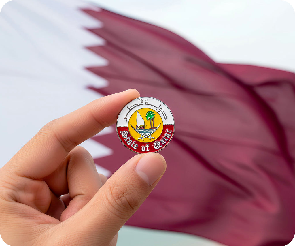State Of Qatar Emblem Round Pin Badge