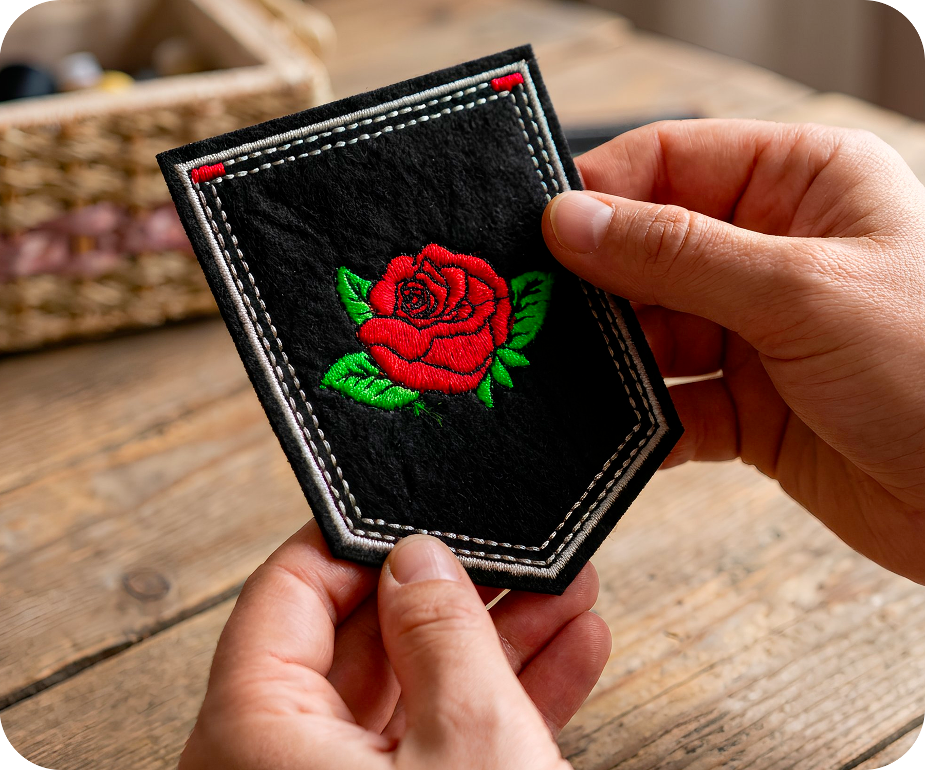 Parche termoadhesivo de hierro con escudo de flor de capullo de rosa roja (9 x 7,6 cm) Imagen secundaria del producto