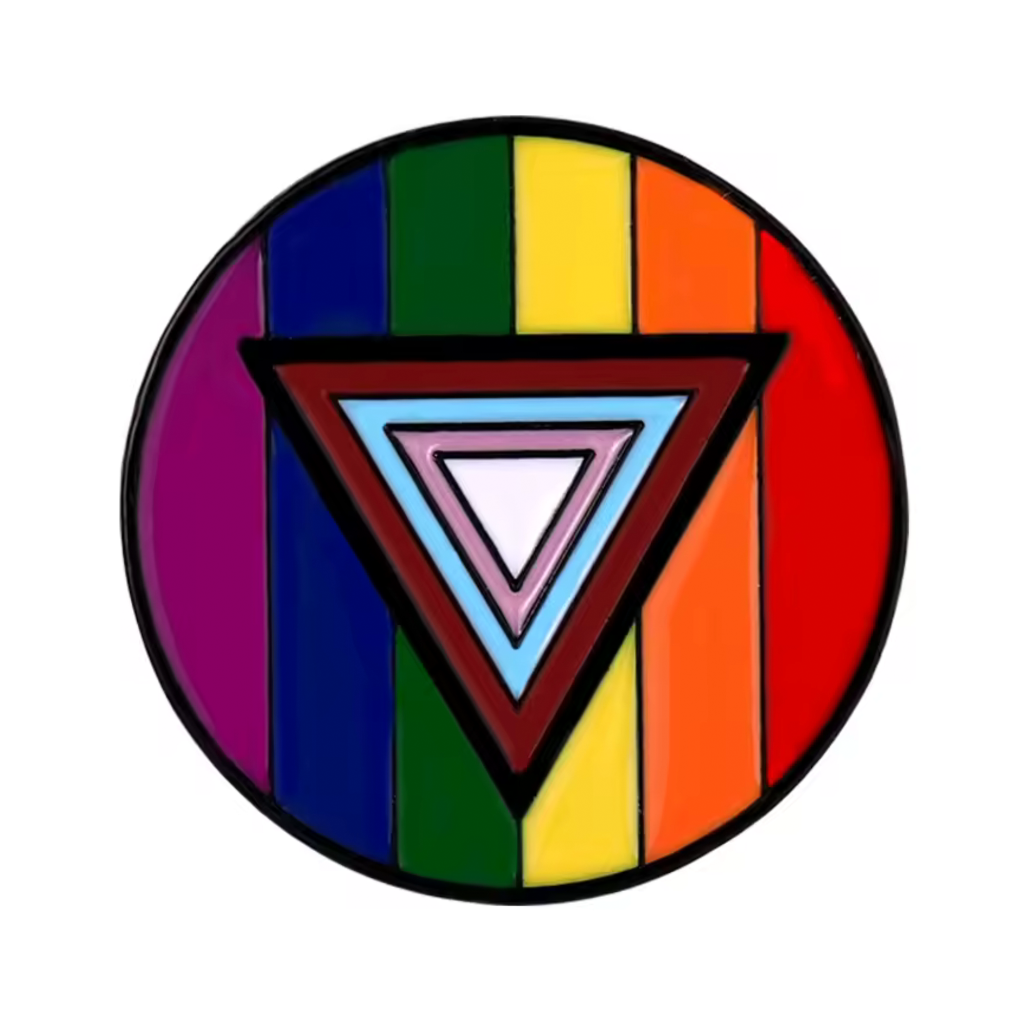 Insignia de solapa orgullo: Triángulo arcoíris en círculo Imagen principal del producto
