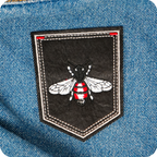Red Bumblebee On Black Shield Iron On Patch (9 x 7.5cm)