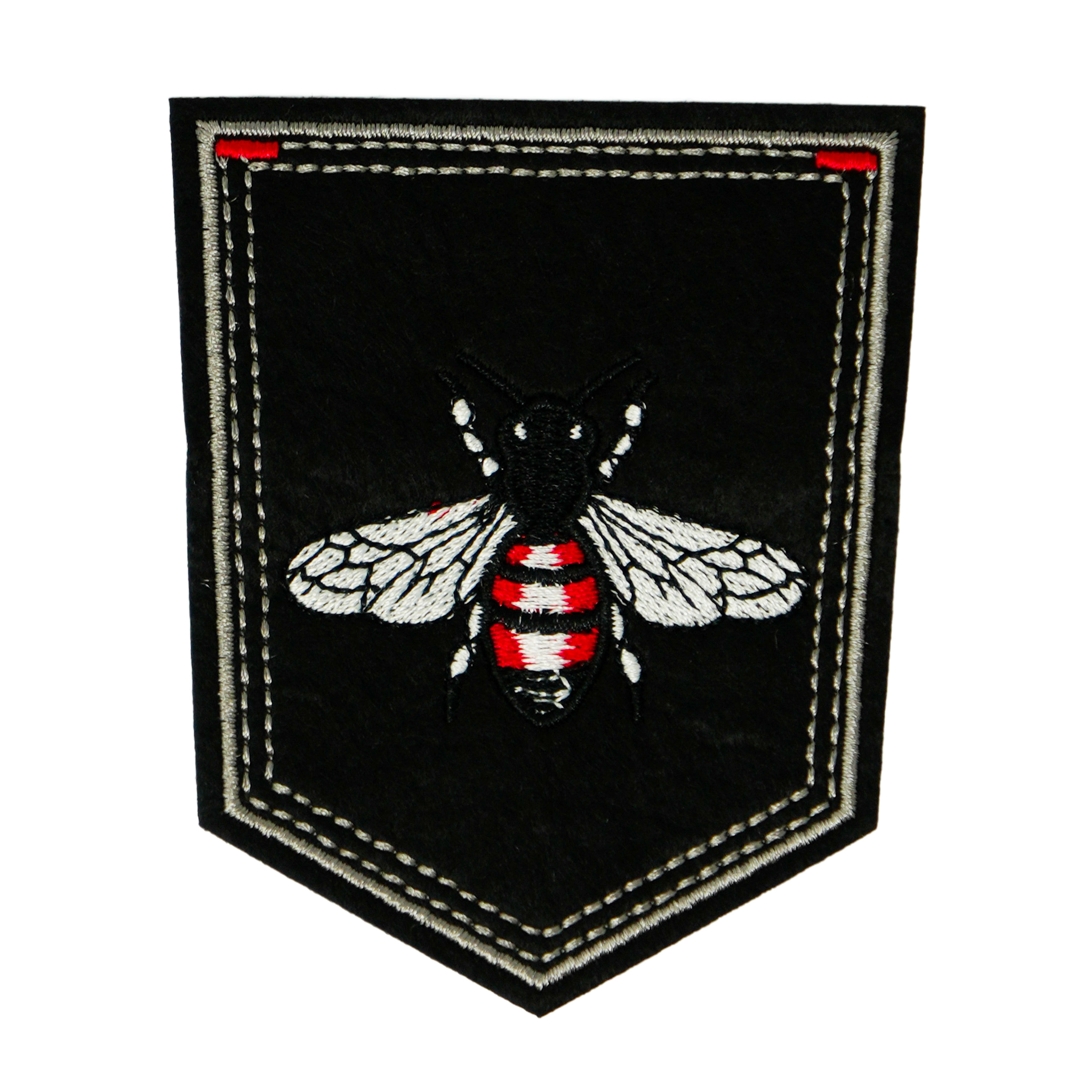Red Bumblebee On Black Shield Iron On Patch (9 x 7.5cm) Main image