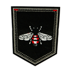 Red Bumblebee On Black Shield Iron On Patch (9 x 7.5cm)